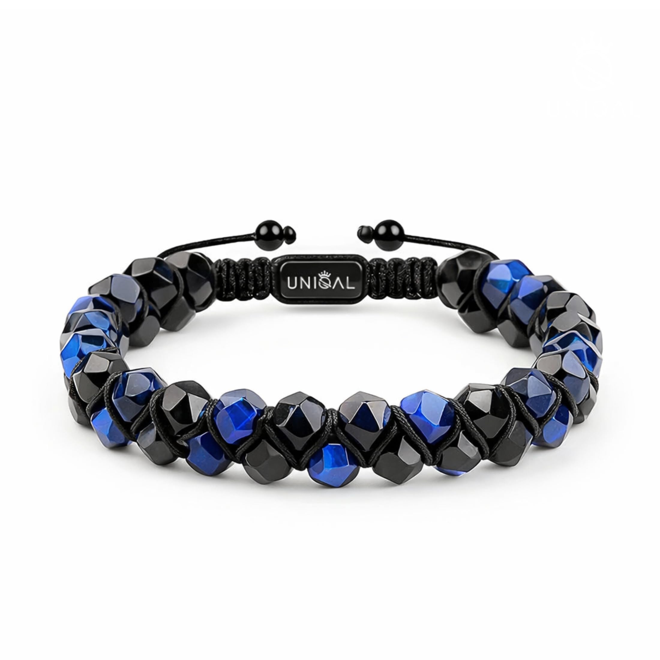 UNIQAL | Herren Armband Naturstein 6mm facettierte Perlen | Turmalin Rauchquarz Lapislazuli Tigerauge | Verstellbar | Verschiedene Modelle & Farben | Geschenk Schmuck
