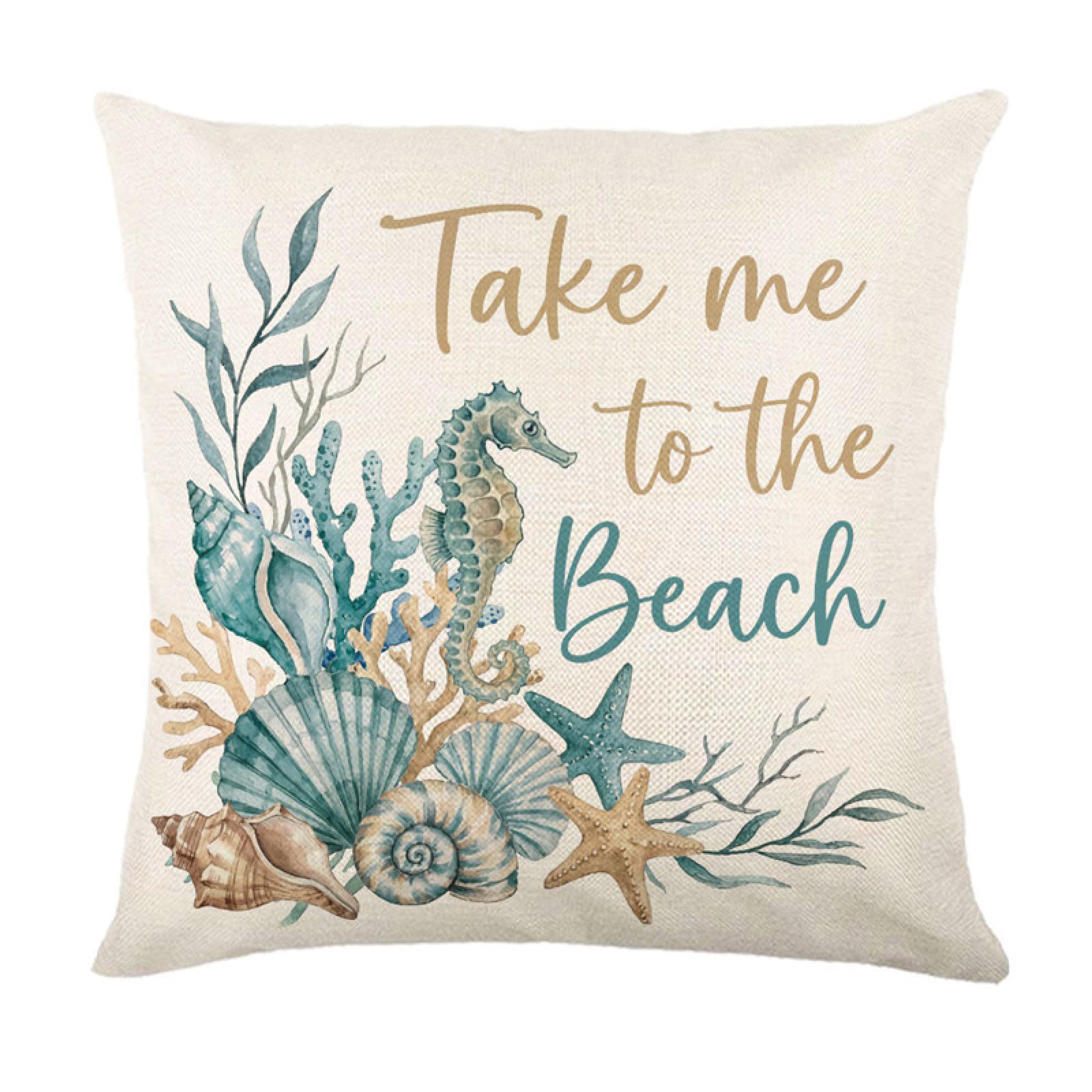 Cushion Covers 50cm x 50cm Coral Green Seahorse Decorative Pillows with Invisible Zipper Garden Cushions Square Linen Scatter Cushions Comfortable Breathable Pillow Cover