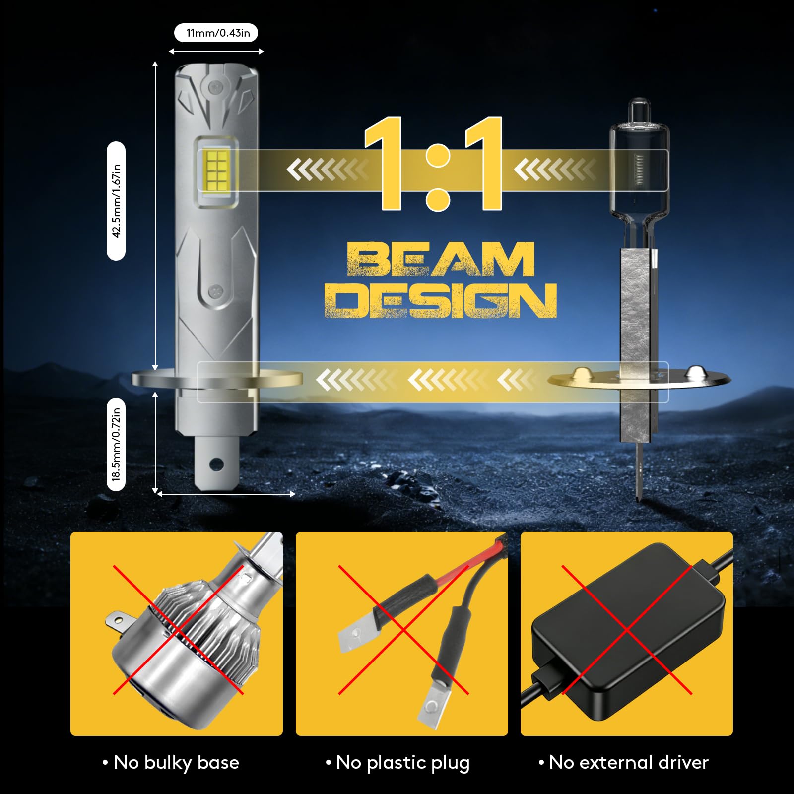 KOYOSO H1 Led 100w 22000lm, 500% Lampadine Led H1 6000k Bianco 12v Auto, Abbaglianti O Anabbaglianti Dimensioni Ridotte, Plug And Play, Dimensioni Della Lampada Alogena 1:1, 2 Lampadine H1 Led