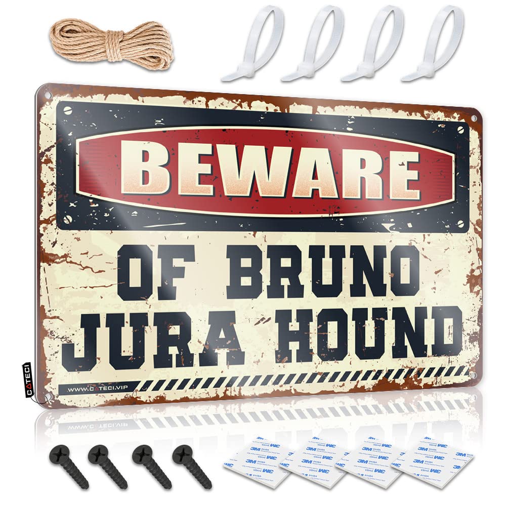 Funny Tin Sign Beware Of Bruno Jura Hound Tin Sign Metal Signs Decor Beer Bar Metal Sign(30X40CM)