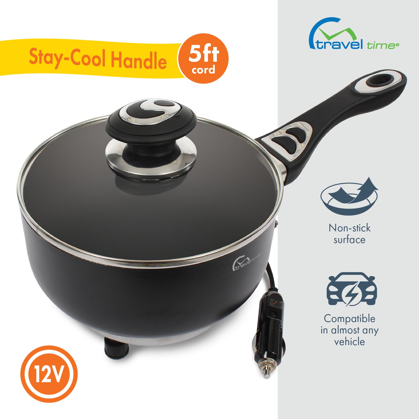 Amazon.com: Travel Time 12V Cooking Pot with Cover – Universal for Most  Vehicles, Non-Stick Surface, Stay-Cool Handle, On-the-Go Cooking, Small Cooking  Appliance: Home & Kitchen