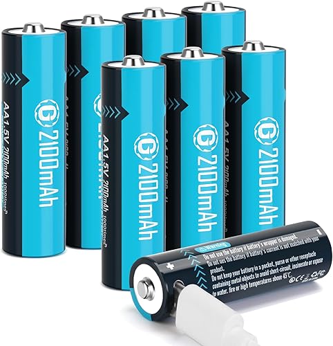 Paquete de 8 baterías AA recargables con cable de carga USB, batería de litio de 1.5 V de tamaño doble A para cámara Blink al aire libre, 2100 mAh