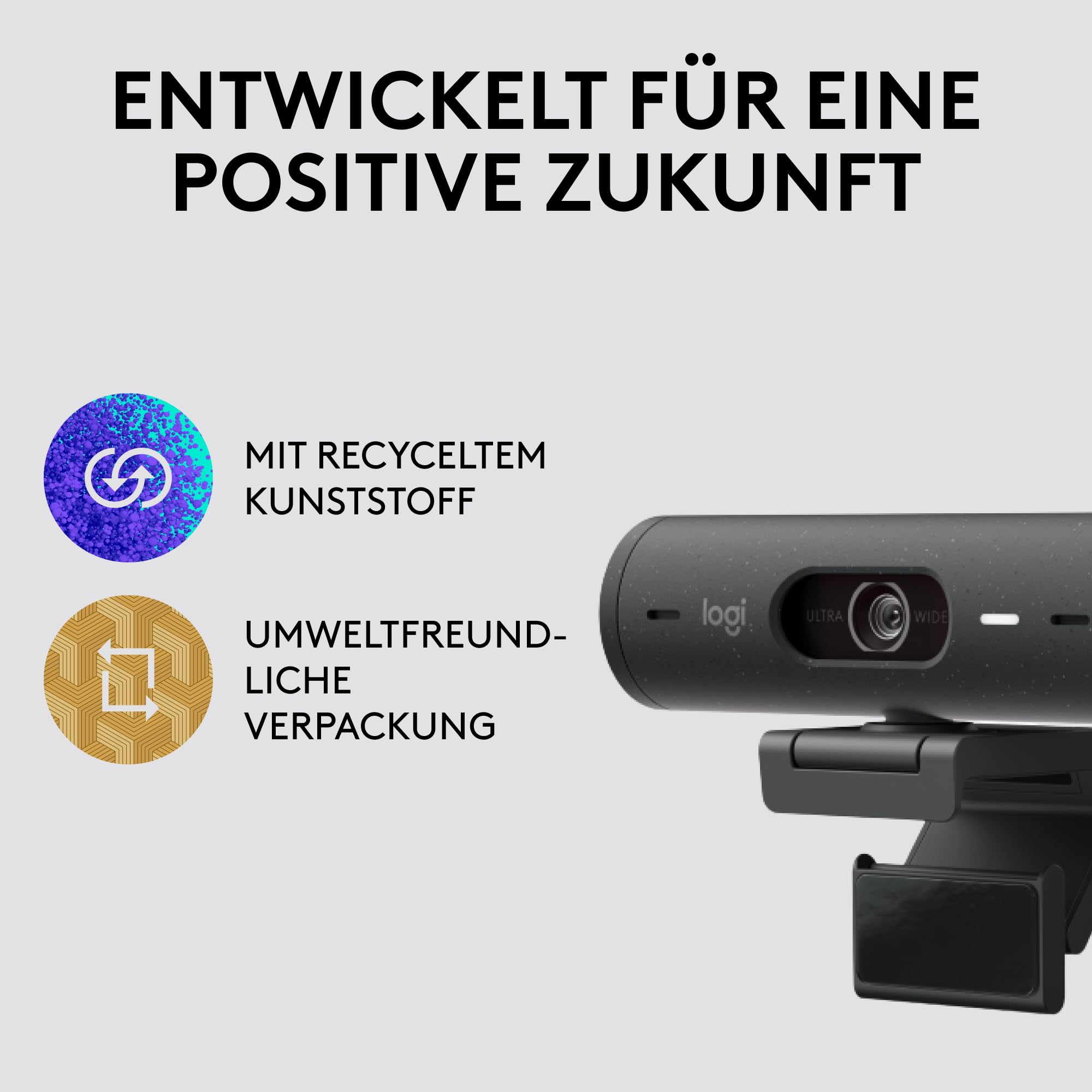 Logitech Brio 500 Full-HD-Webcam mit Auto-Lichtkorrektur, Zeigemodus, Doppelmikrofon, Rauschunterdrückung, Webcam-Abdeckung, USB-C - Graphit