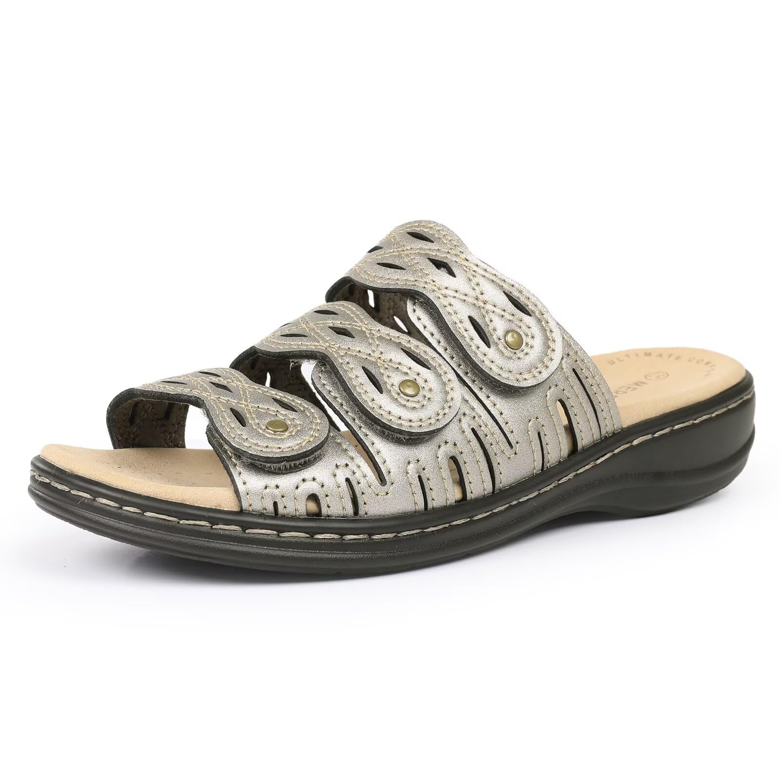 CIOR Women's Classic Leather Sandals, Black, Flat, Open Toe, Arch Support, Adjustable Strap, Casual, Water Resistant, Perfect for Beach, Street,