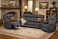 Vista 14 de LUCKLIFE Juego de sofá reclinable con reclinables manuales, juego de muebles de sala con sofá reclinable, sofá biplaza y sillón, tapicería de tela