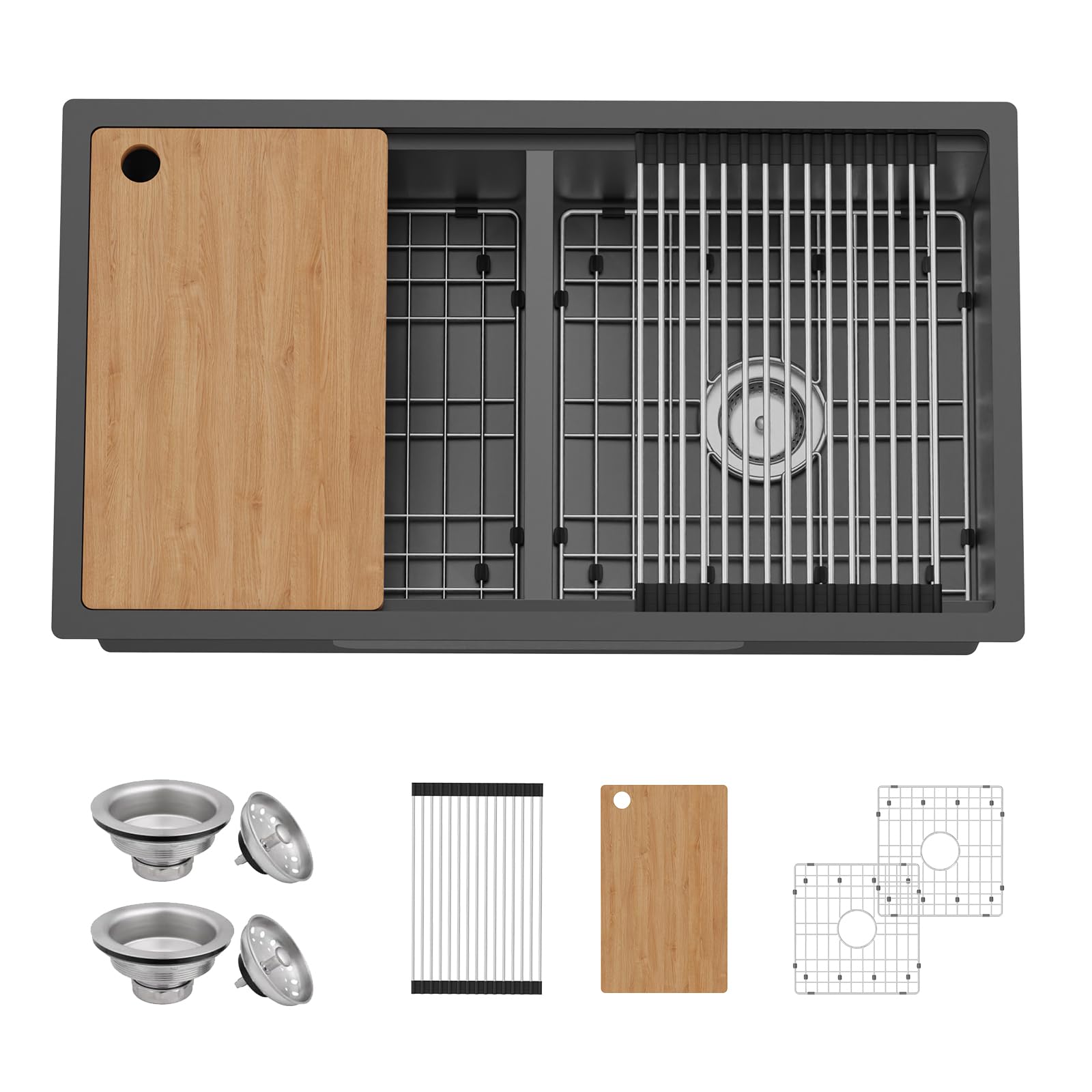 Évier de cuisine encastrable en acier inoxydable noir au design minimaliste