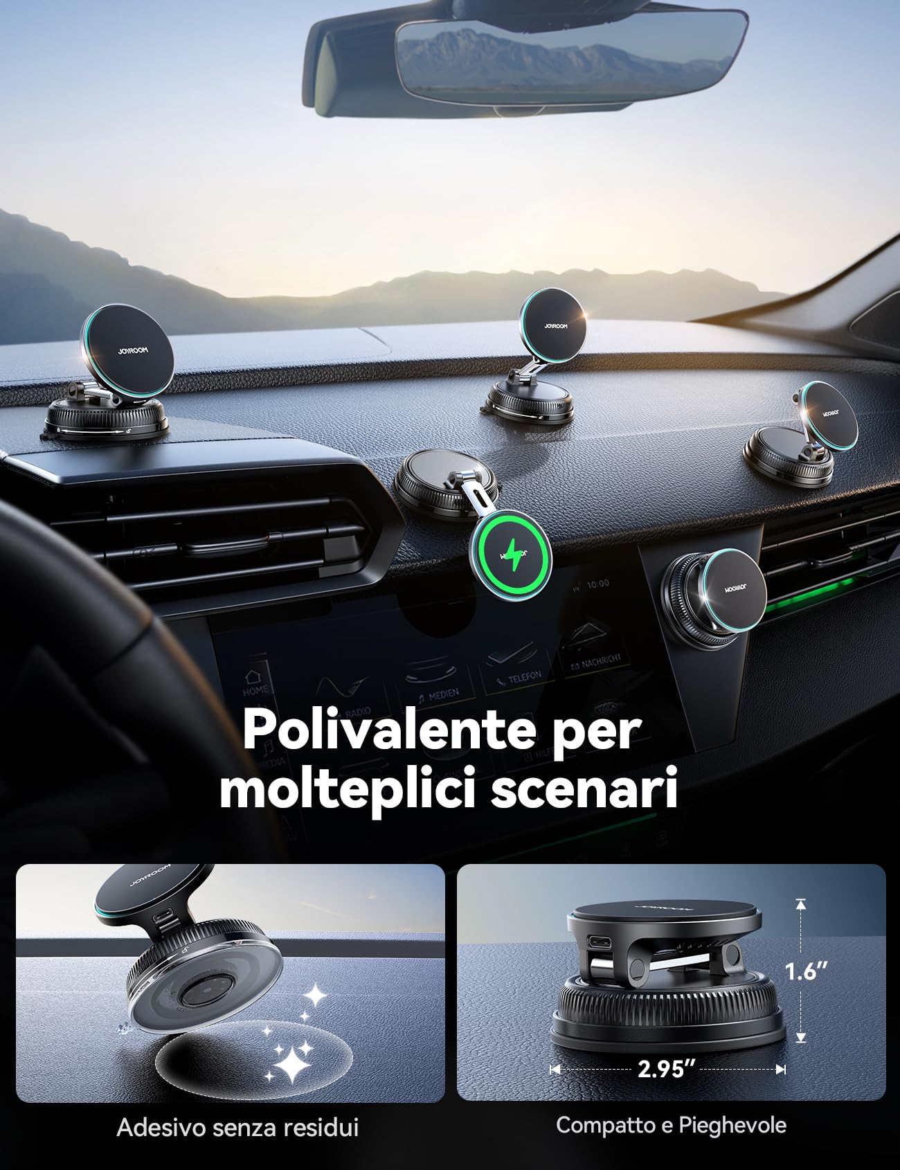 JOYROOM 15W Caricatore Wireless Auto per MagSafe, Supporto Telefono Auto Ricarica Wireless [Ventosa a vuoto& Gel Ultra Resistente],Supporto Auto Magsafe Rotante 360° e Pieghevole per iPhone 17-12