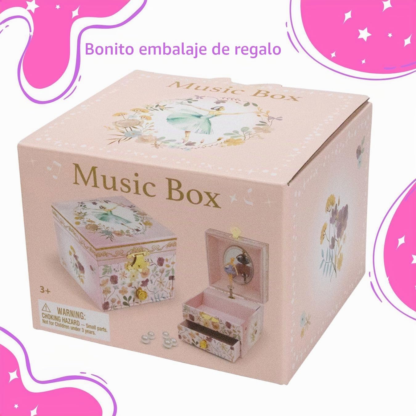 GICO Caja de joyería Ballerina con cajón para niñas, caja de música con música, figura giratoria y espejo, regalo de cumpleaños para niñas, caja de joyas para niños - 92071
