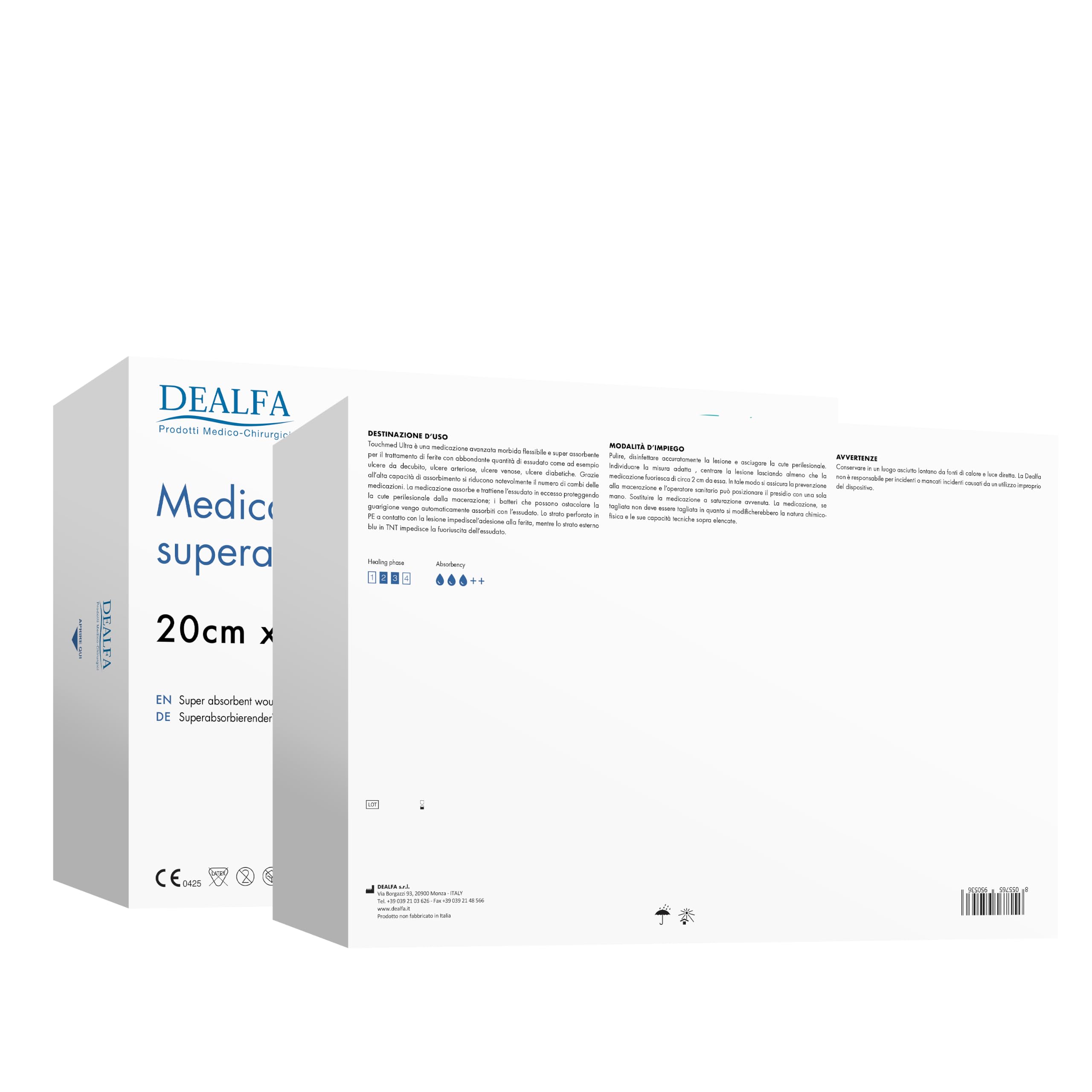 Medicazione Sterile Superassorbente - 20x30 cm - Ideale per Ferite Essudanti - Non Adesiva - Monouso - Morbida e Flessibile - Busta Singola da 1 Pezzo - Confezione da 20 Buste
