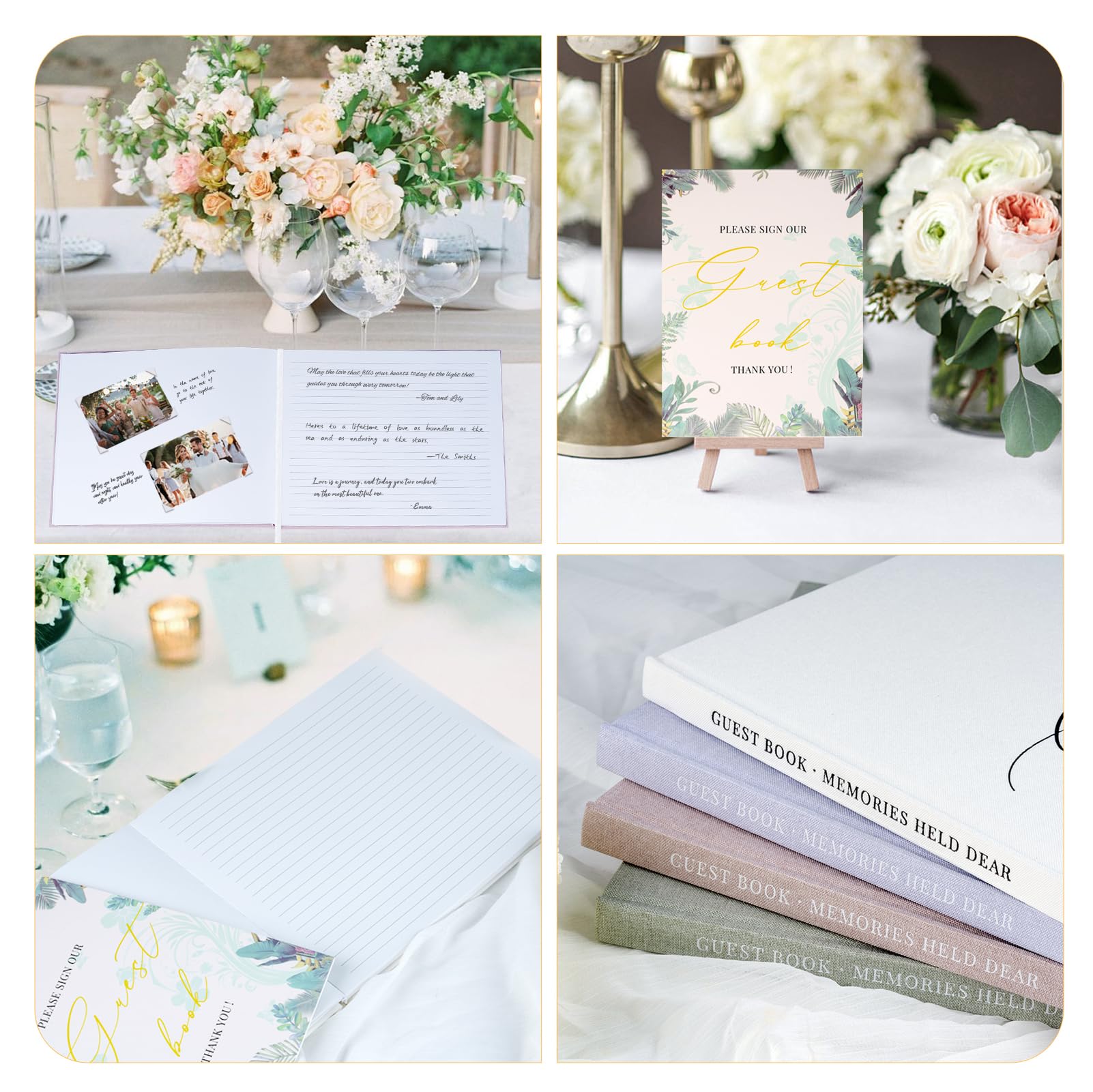 Libro de invitados de boda para recepción y baby shower – Elegante libro de visitas con cubierta de lino para fotos y firmas Polaroid con tarjeta "Please Sign" y esquinas de fotos, 100
