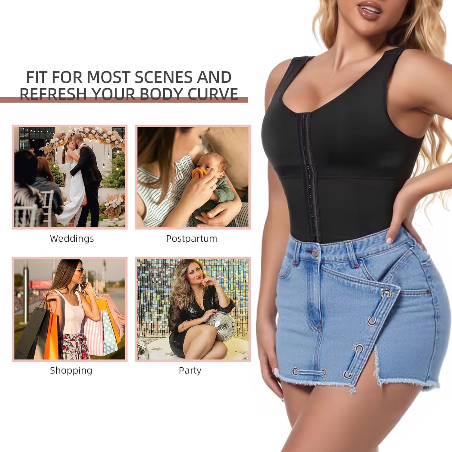 woahee Fajas Colombianas Shapewear for Women Tummy Control Body Shaper Adjustable Straps Compression Bodysuit