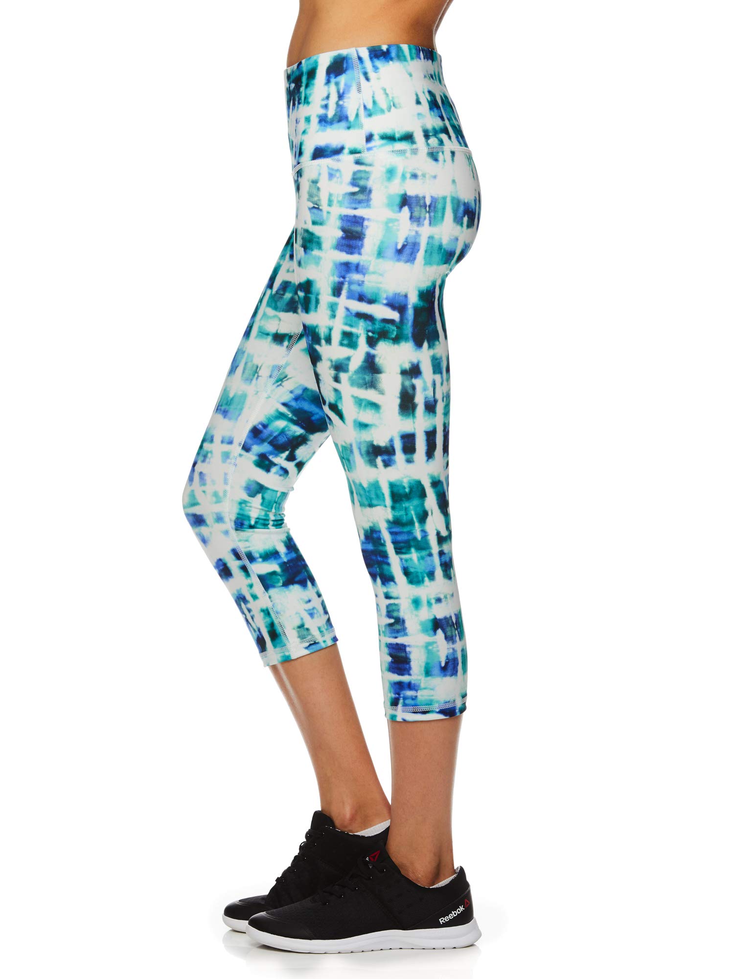 Reebok Damskie legginsy do ćwiczeń Capri z wysokim stanem w talii - rajstopy uciskowe o wysokiej wydajności - nadruk bermudy, małe
