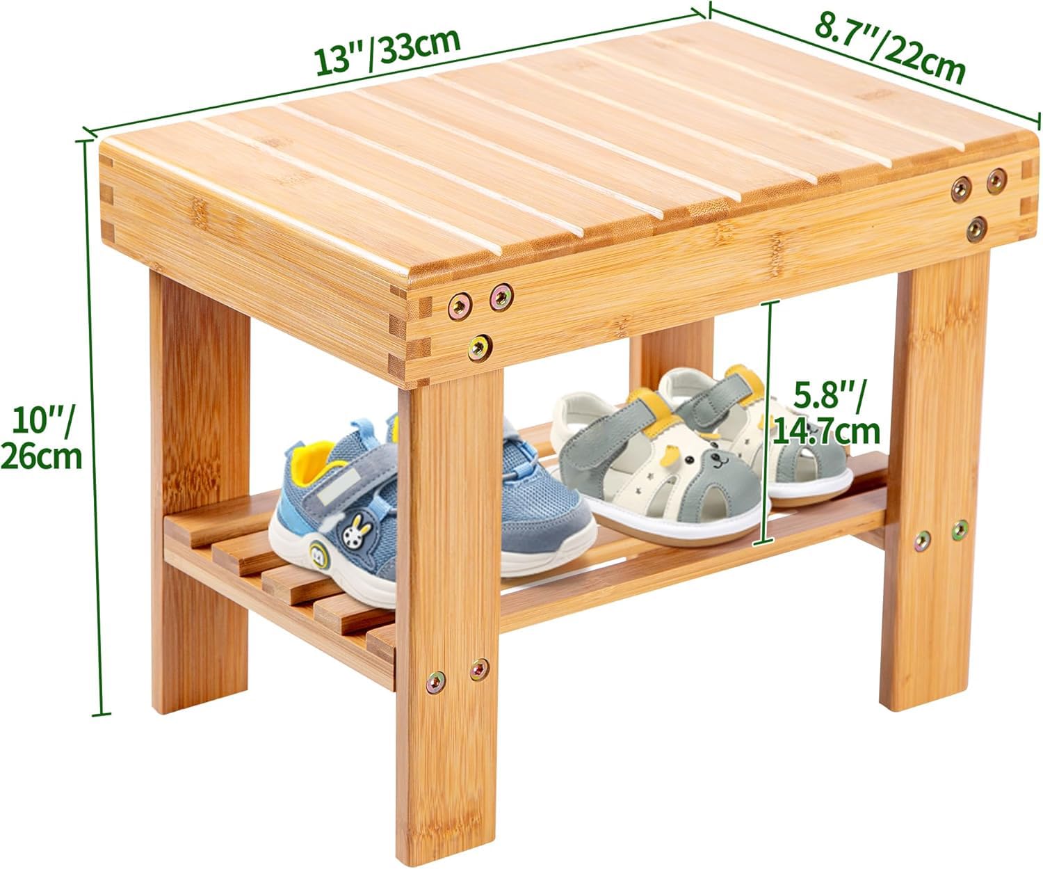 VaeFae Petit Tabouret de siège en Bambou, Repose-Pieds et étagère de Rangement, Durable, léger et antidérapant