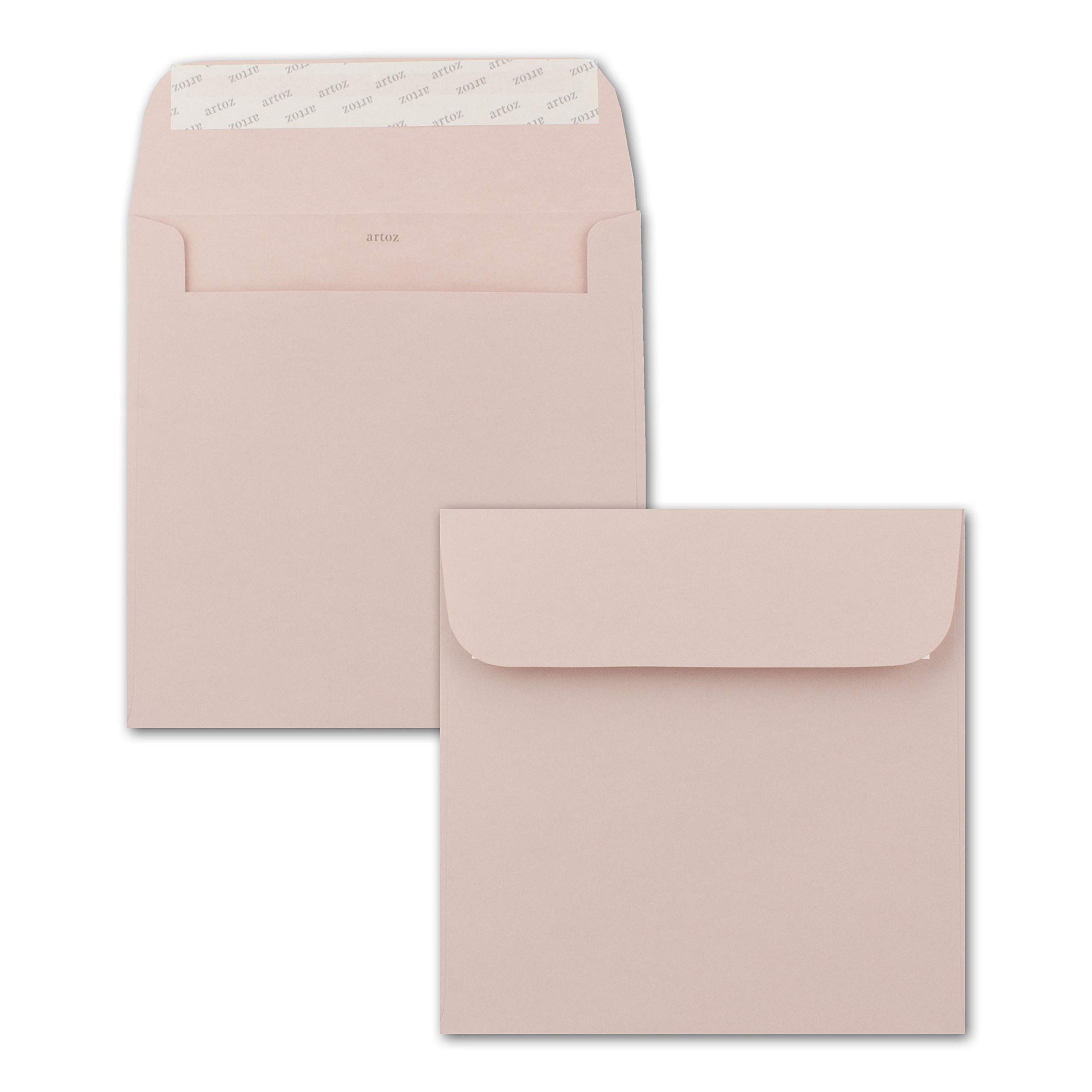 ARTOZ Floretta Lot de 50 cartes pliées carrées avec enveloppes – Rose clair – 15,5 x 15,5 cm – 200 g/m² – Papier couleur pastel