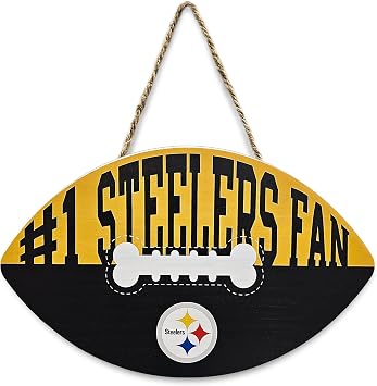NFL #1 Pittsburgh Steelers Best Fans Football Shape Sign with Dog Bone Design, Sporty Fence Sign, NFL Football Fan Waterproof Wooden Wall Sign, Yard Decor Indoor and Outdoor with Team Logo!