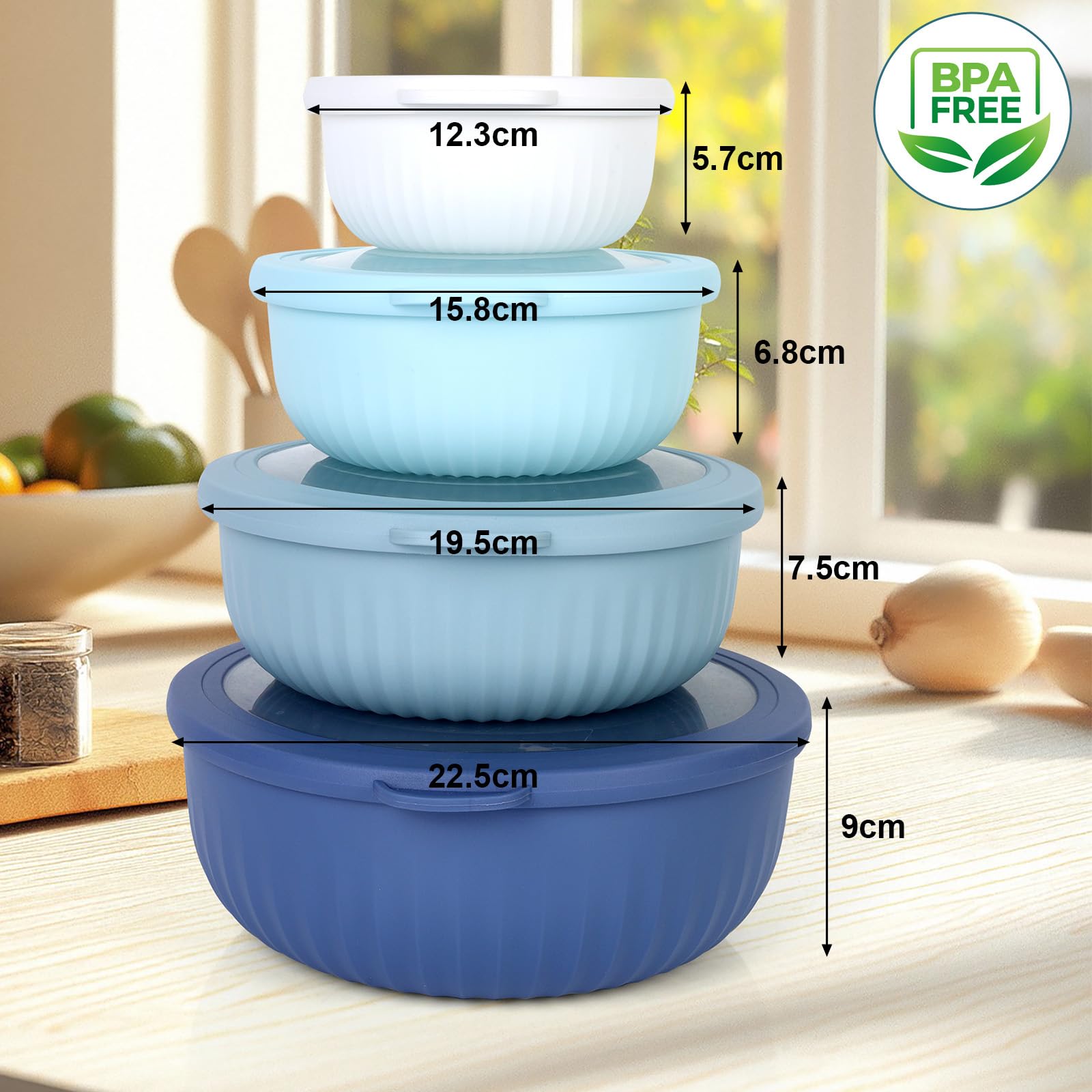 VINATO Insalatiera 4 Pezzi (0.4L/0.78L/1.4L/2.2L) in TPE+PP Senza BPA per Cucina - Adatte a Microonde, Lavastoviglie e Frigo | Ciotole Cucina | Ciotola Insalata