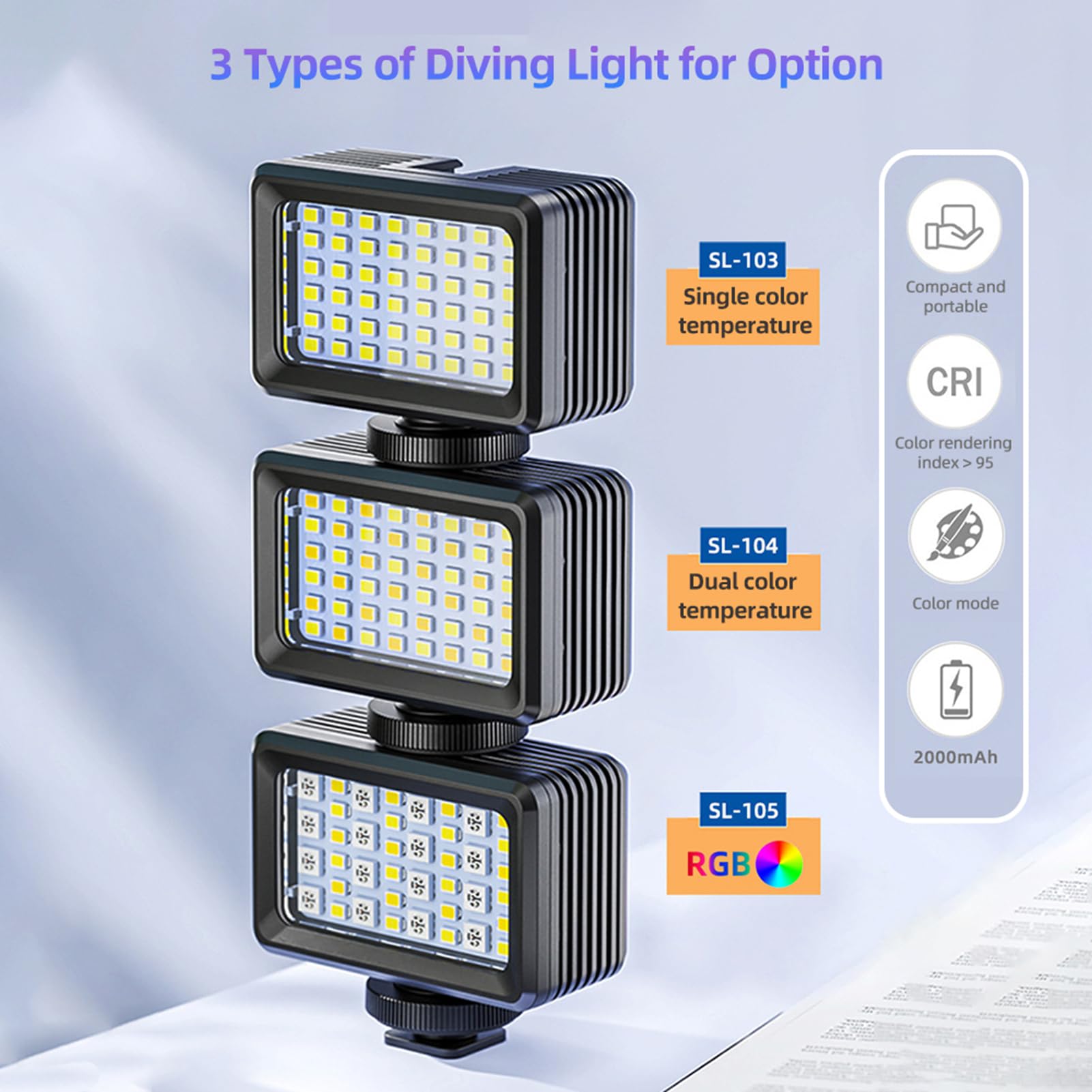 Luz de Buceo LED, Luz de Fotografía Portátil, para Aventuras Submarinas (2700K-9000K)