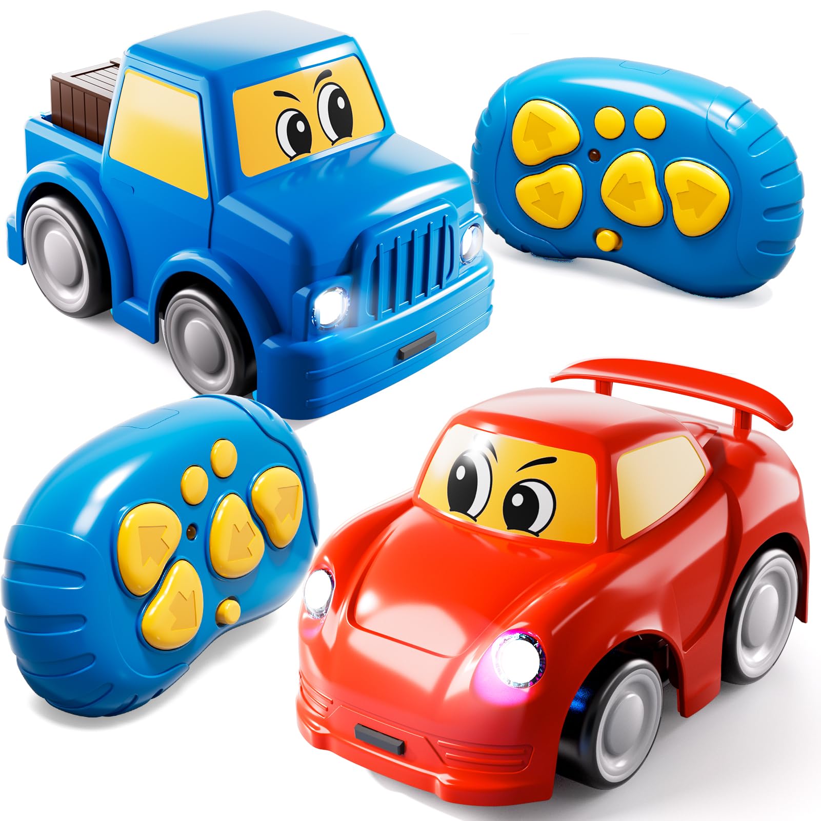 Ferngesteuertes Auto für Kleinkinder 2-4 3-5 Jahre, 2 Stück Cartoon RC Autos 2,4 GHz für Kinder, Elektrische Spielzeugautos, Weihnachts- & Geburtstagsgeschenk für Jungen & Mädchen 3 4 5 6 Jahre