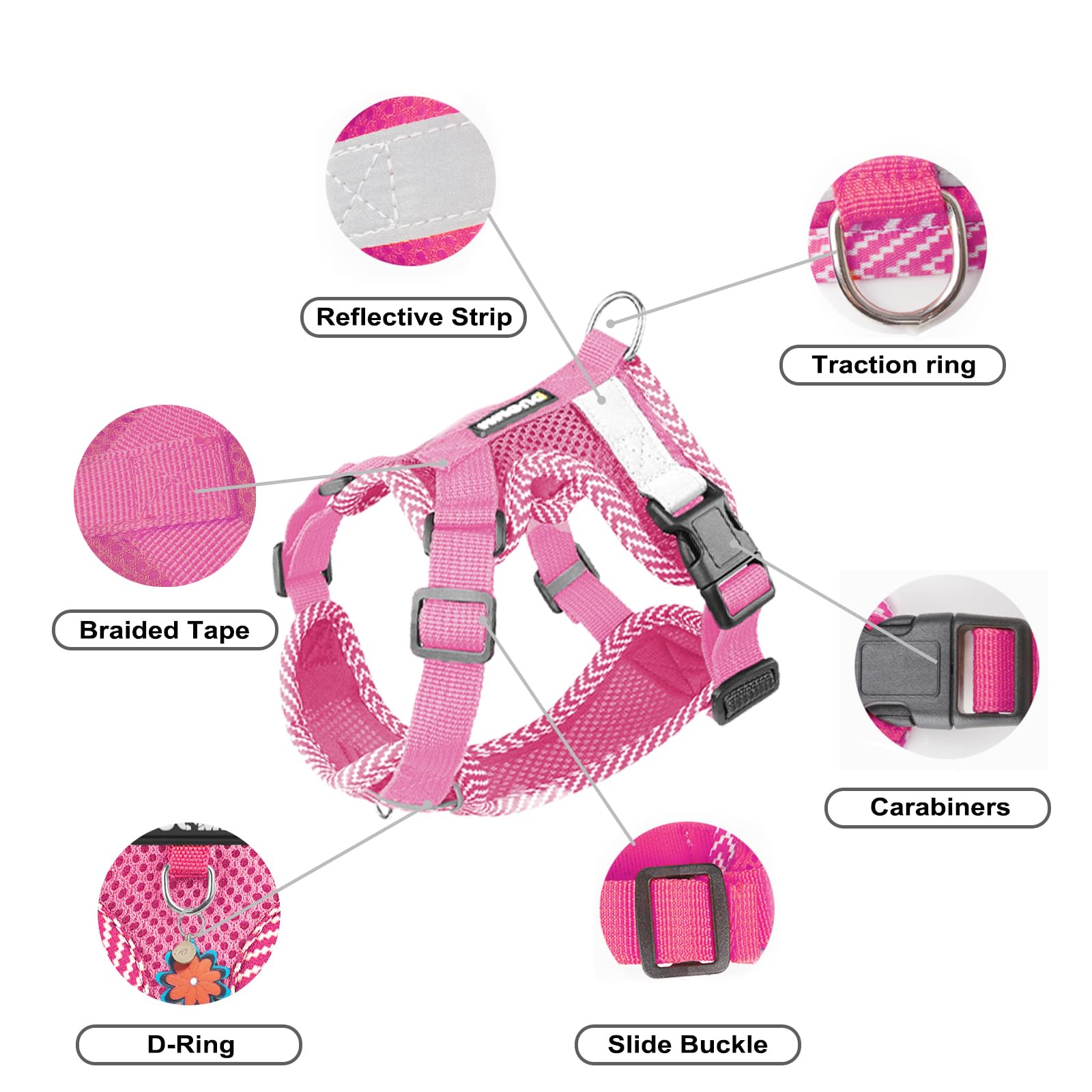 Muecleao Cat Harness and Lead Set, Adjustable Kitten Harness and Lead Set, Cat Harness with Reflective Strips - Image 3