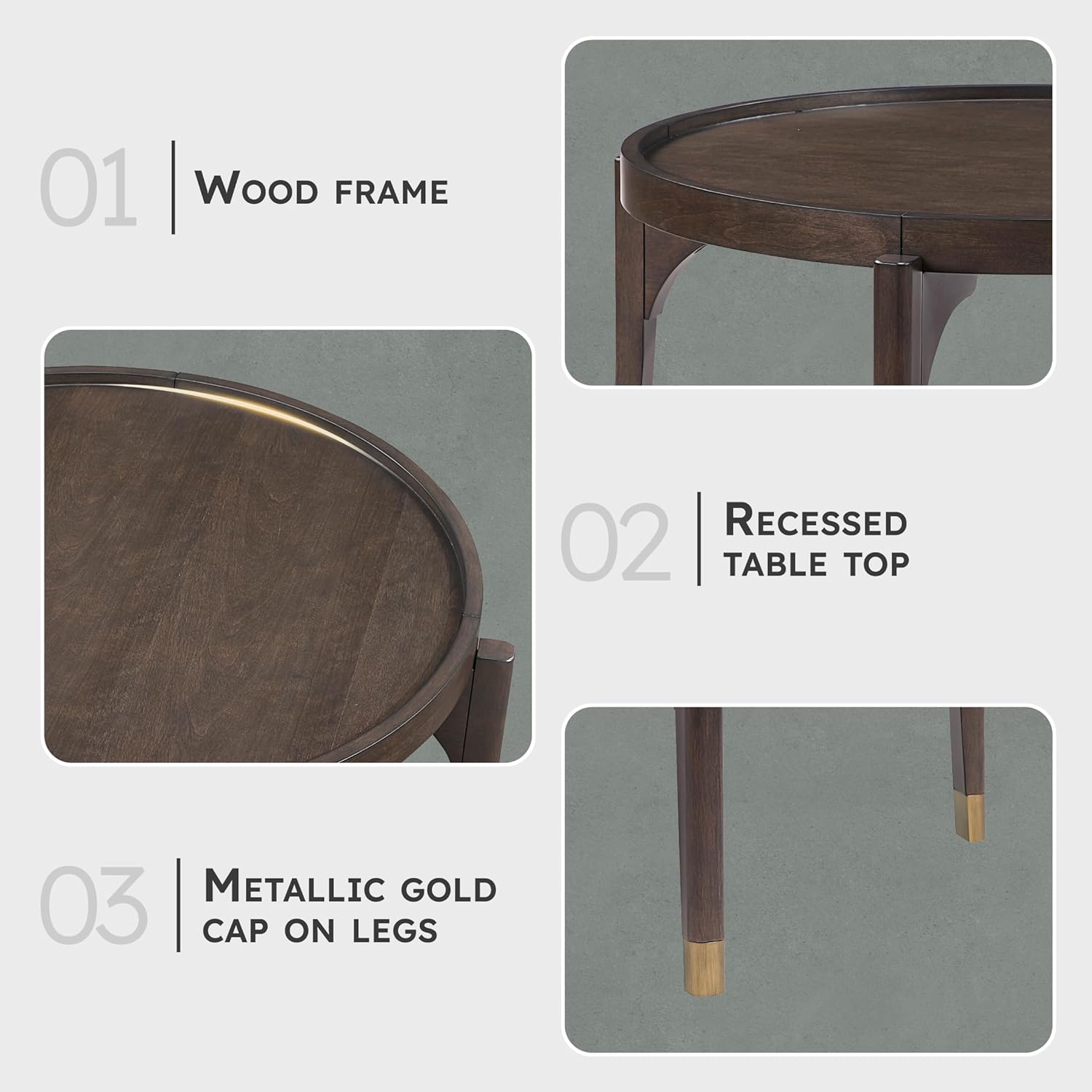 mid century modern coffee table round 36-inch dark brown