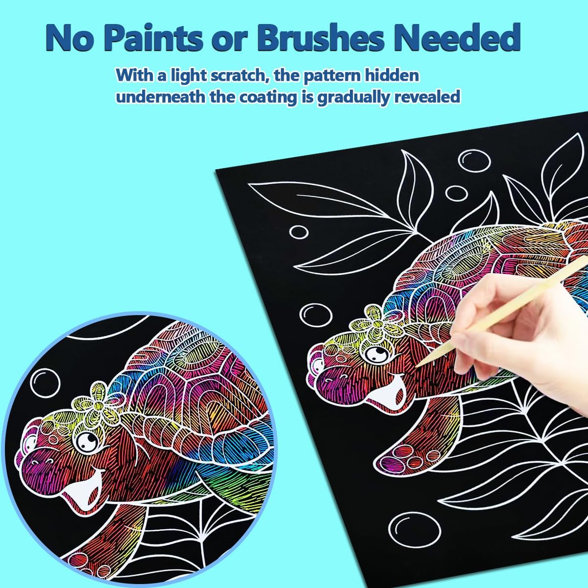 JUNQIU Scratch Art for Kids, Rainbow Scratch Paper Art Set - Ocean, Arts and Crafts for Girls Boys Ages 4-8, Kid Activity & Christmas Crafts, Stocking Stuffers for Kids - Image 7
