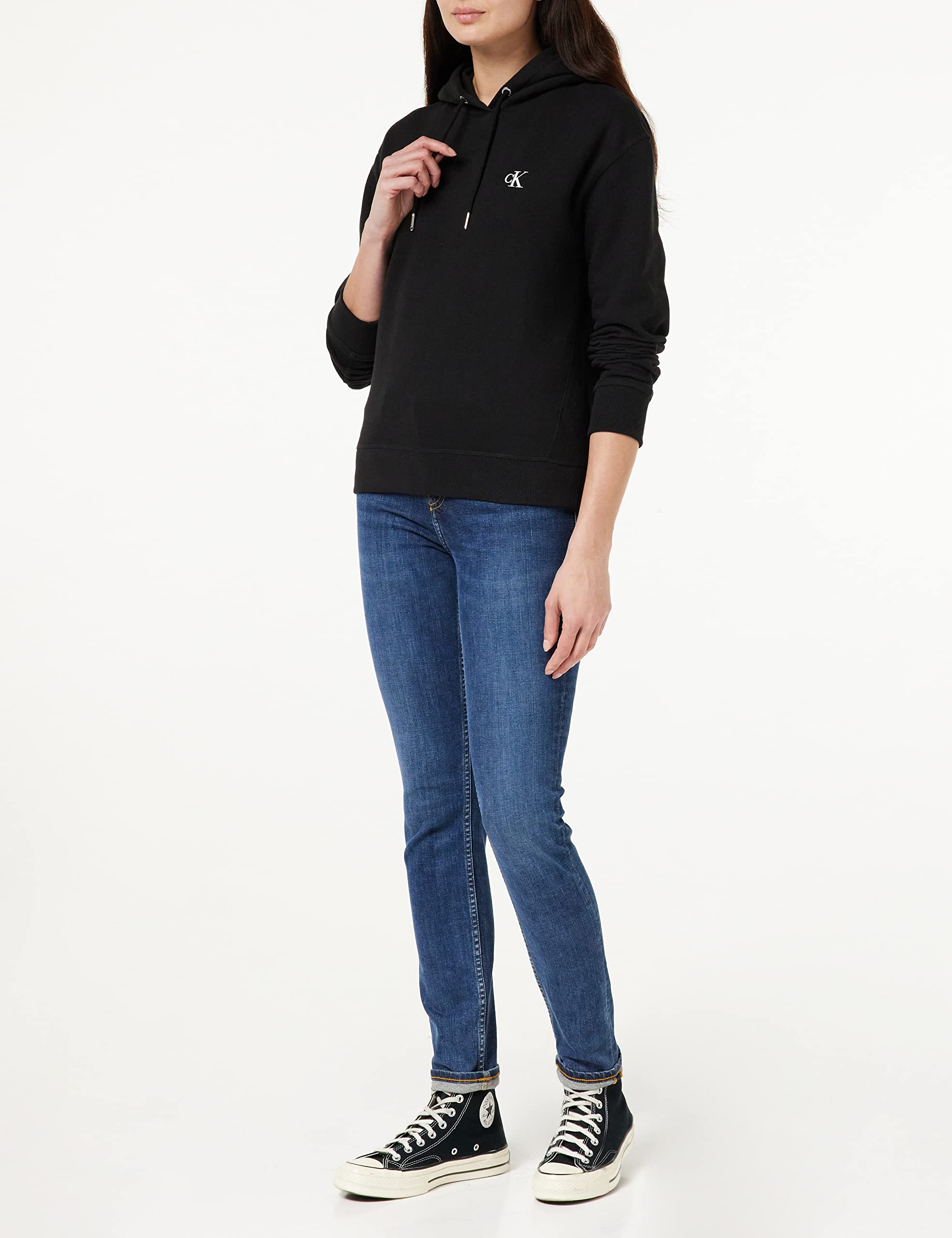 Calvin Klein Jeans Sweat Femme Ck Embroidery Avec Capuche, Noir (Ck Black), M