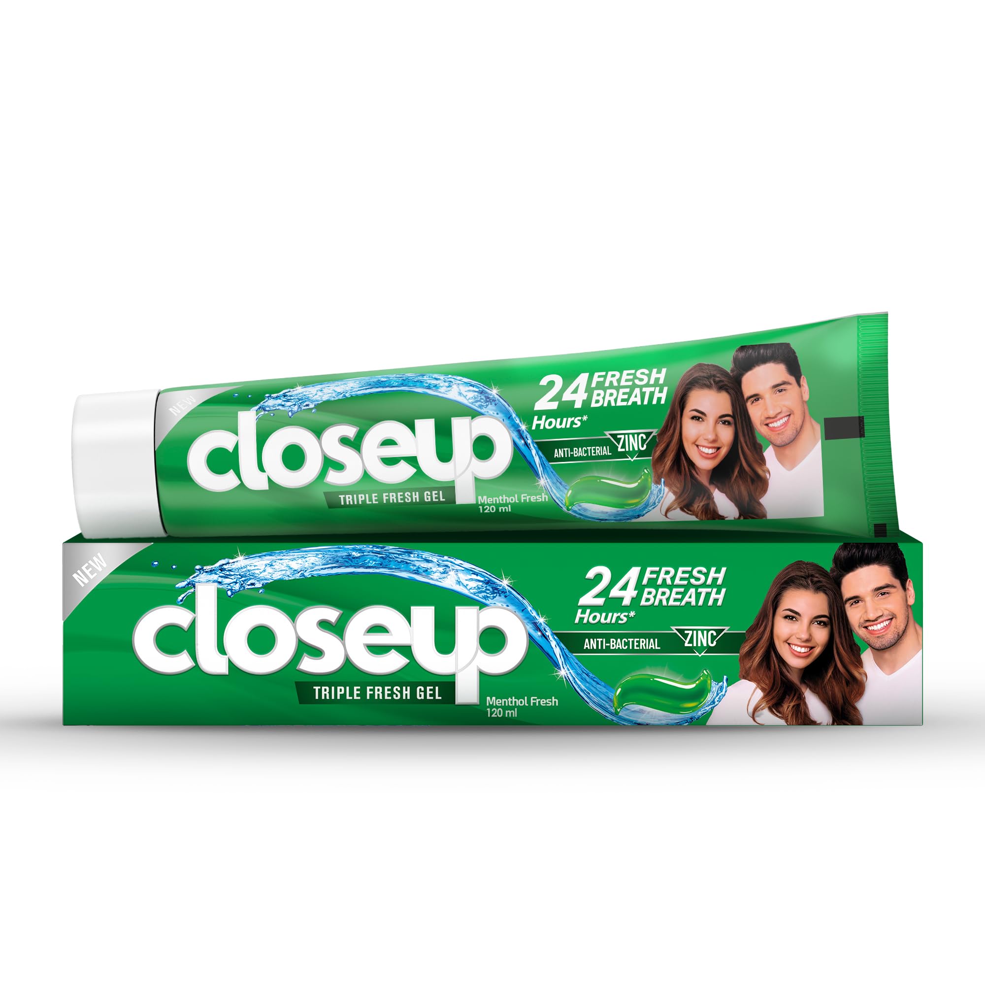 Closeup Triple Fresh Gel Toothpaste, Menthol Fresh, for 24HR fresh breath, 120ml