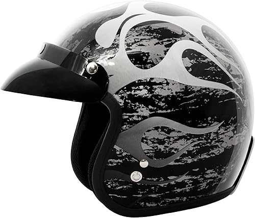 Miniatura 17 de VCAN Casco de motocicleta V85C 3/4 de cara abierta aprobado por DOT Llama fantasma negra mate,Banda de rodadura negra mate,Brillo negro,Bandera