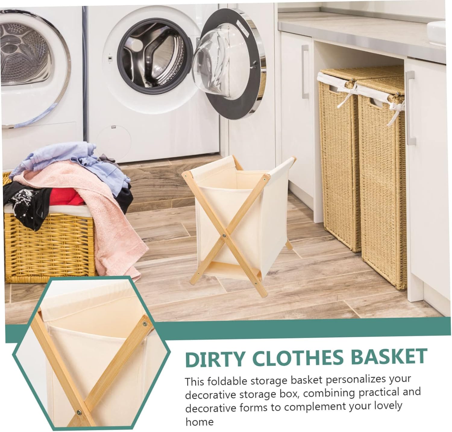 Foldable Cotton Linen Clothes Storage Basket Small Laundry Hamper for Home Bedroom Sundries Lightweight Wear Resistant Container in Beige