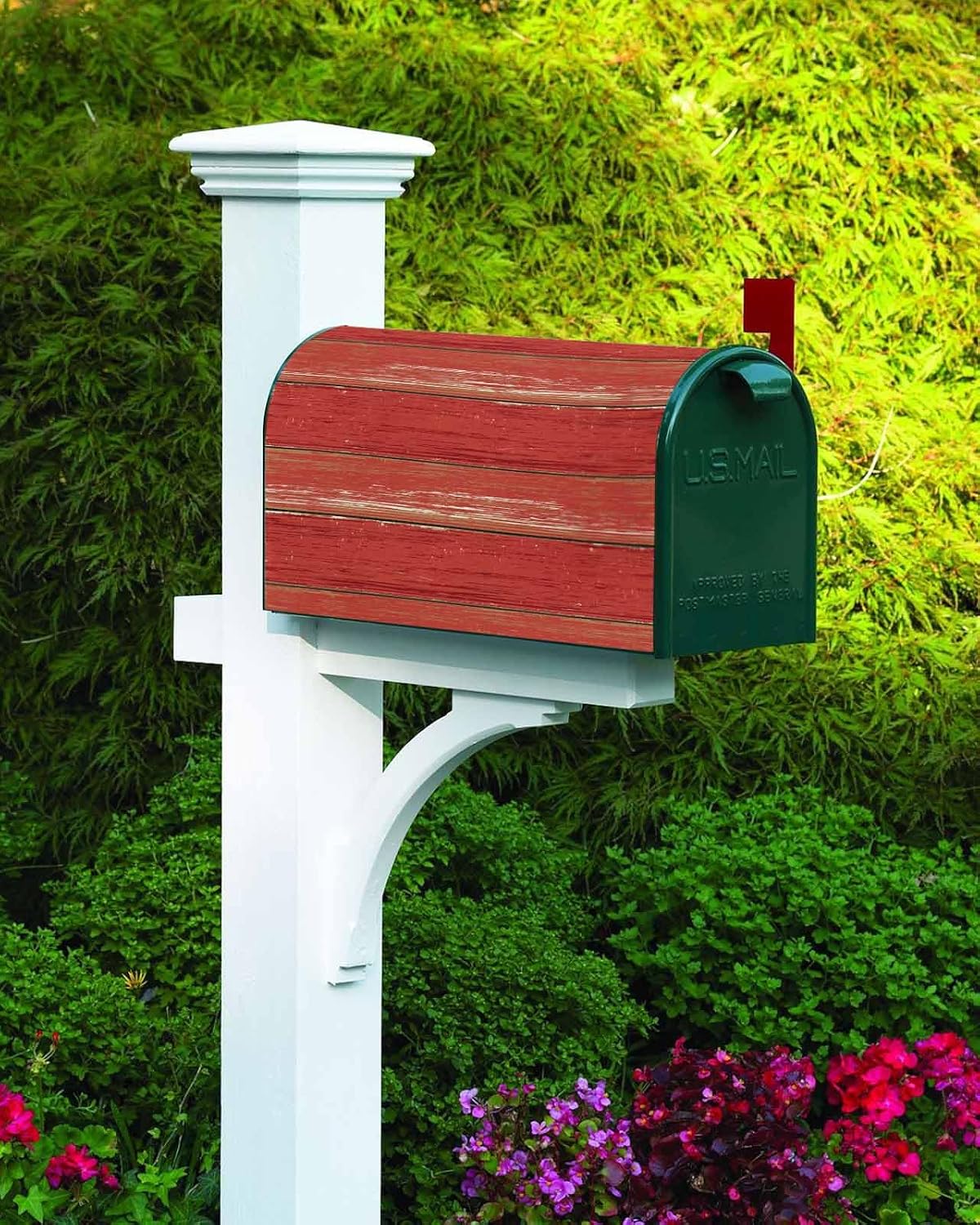 Rustic Red Barn Wood Mailbox Covers Magnetic Standard Size, Decorative Post Letter Numbers Box Wrap Decoration Covers Accessories for Garden Yard Outdoor Décor, Retro Farmhouse Style 21.7"x18.5"