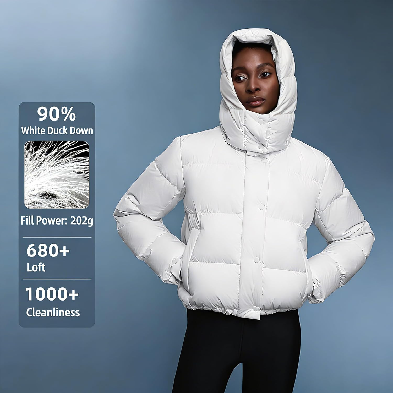 Women's Short Down Jacket, Warm, Filled with White Duck Down, Suitable for Outdoor Winter Activities