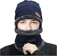 Buy for Happiness Winter Woolen Beanie/Skull Cap & Neck Warmer (Muffler) Combo for Winters with Faux Fur Inner Side |Warm Hat | Winter Cap for Man | Woolen Cap