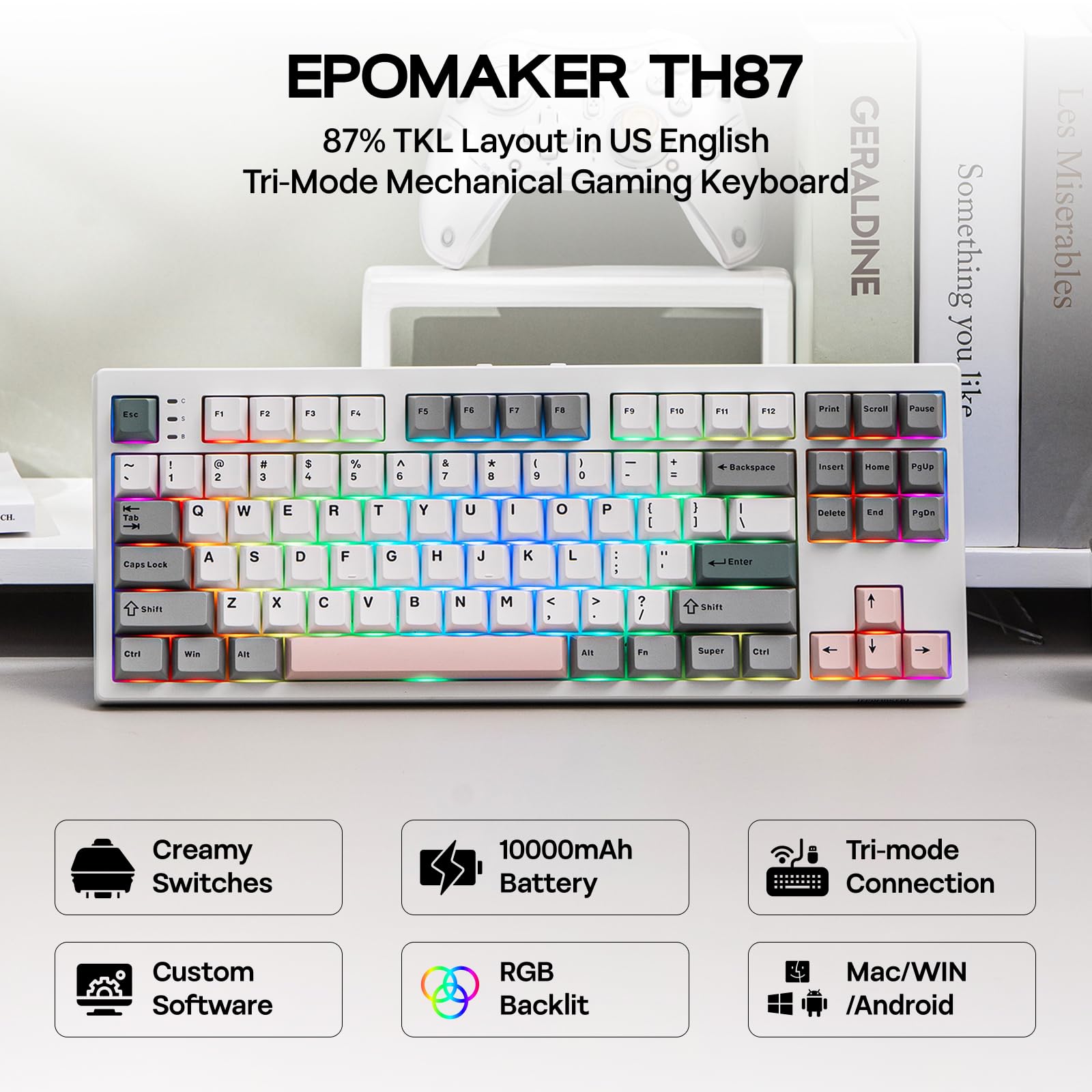 EPOMAKER TH87 キーボード 本体 キーキャップ交換済 Amazon | EPOMAKER TH87 ワイヤレスメカニカルキーボード 10000mAh