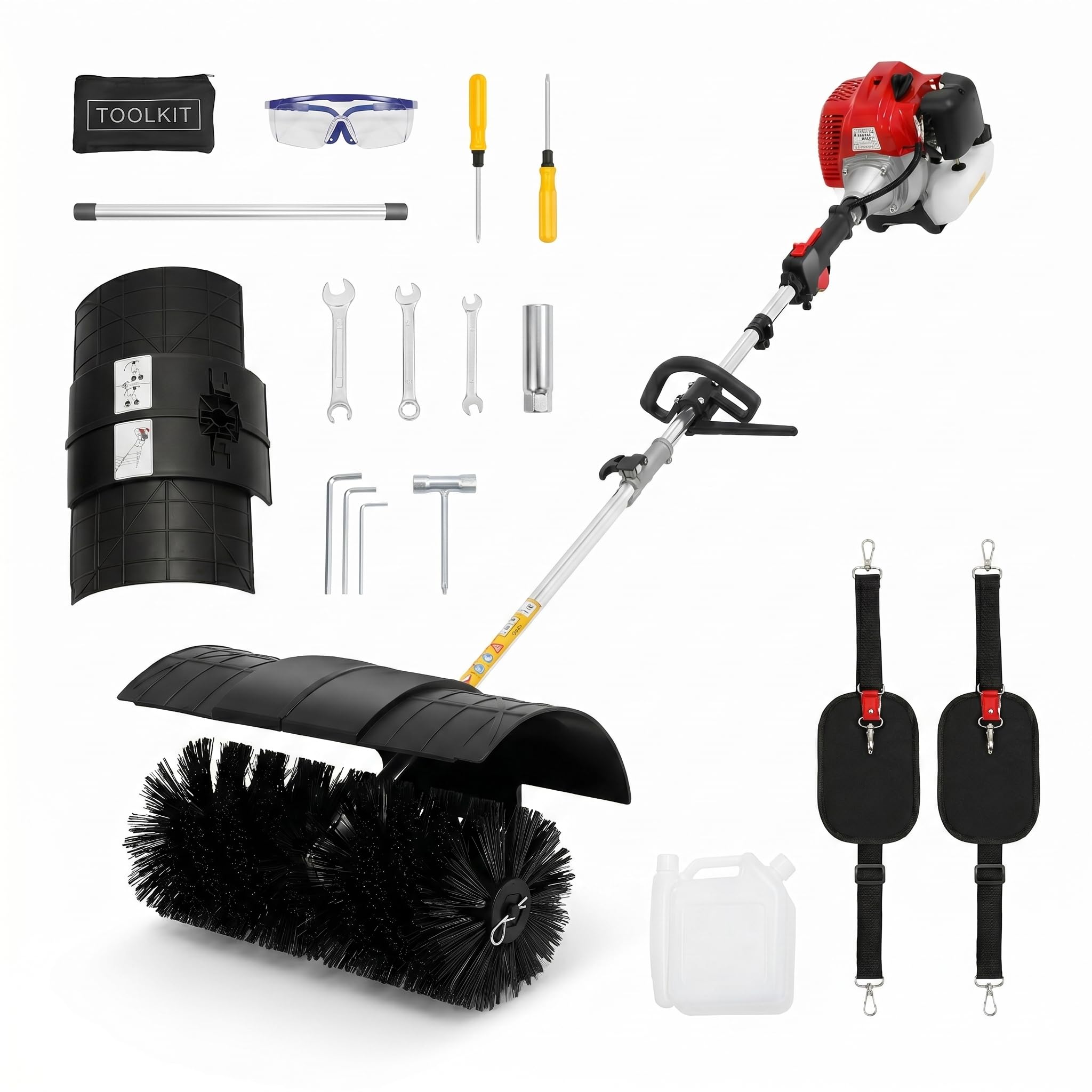 52cc Benzin Kehrmaschine, 2,3 PS Motorbesen Kehrbesen mit 52cm Bürste, 2-Takt Schneefräse, Handkehrmaschine für Laub & Schmutz auf Rasen, Wegen und Einfahrten