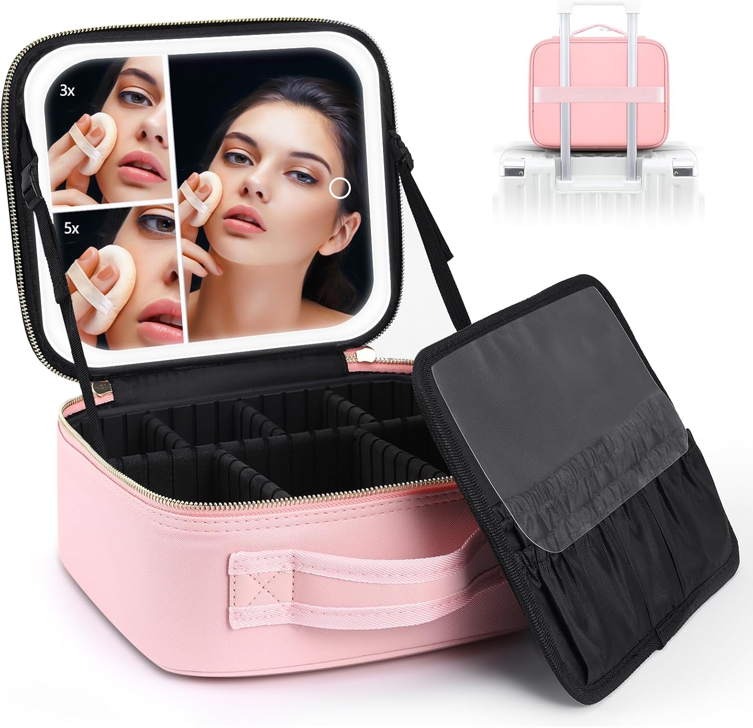 VANMRIOR Travel Makeup Bag with LED Lighted Make up Case
