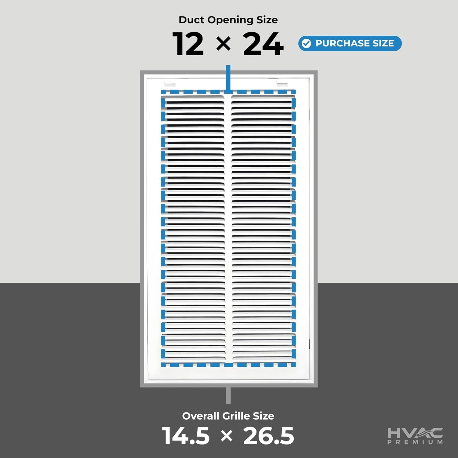 HVAC Premium 12 x 24 Duct opening Steel Return Air Filter Grille, for 1-inch Filter, Removable door, Flat stamped HVAC Vent Cover Grille, Outer Dimensions 14.5 x 26.5