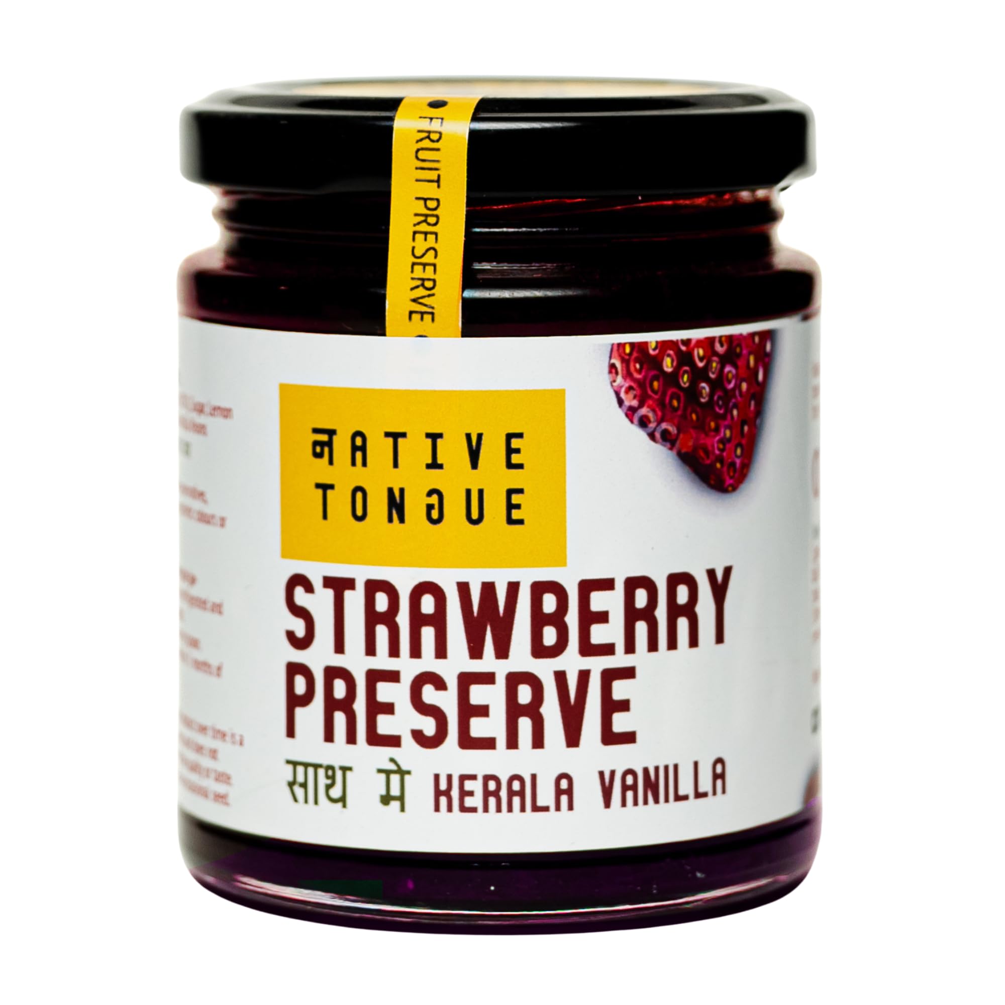 Native Tongue | Strawberry Preserve | 100% Natural | Strawberry Jam | with 70% Natural Strawberry Fruit | With Pure Kerala Vanilla | Vegan | Jain | Dairy Free | No preservatives | No Artificial Colours | No Added Flavours | Gluten-Free | 200 GMS