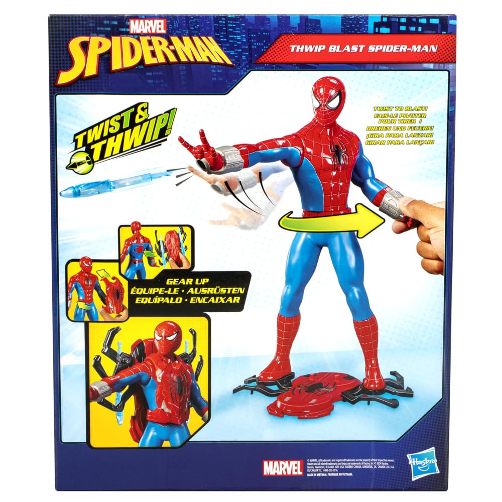 Marvel Spider-Man Thwip Blast Spider-Man figurka z akcesoriami, zabawka superbohatera w skali 11 cali dla dzieci w wieku od 4 lat