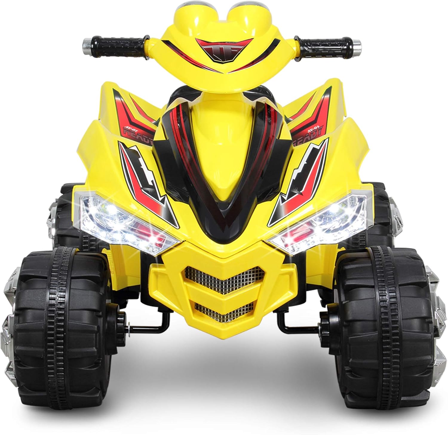 Kidzone 12V Kids Battery Powered Electric 4-Wheeler Quad Toddler Motorcycle Ride-On ATV with 2 Speeds, LED Lights, Sound, Music, Treaded Tires, ASTM F963 Certified - Yellow
