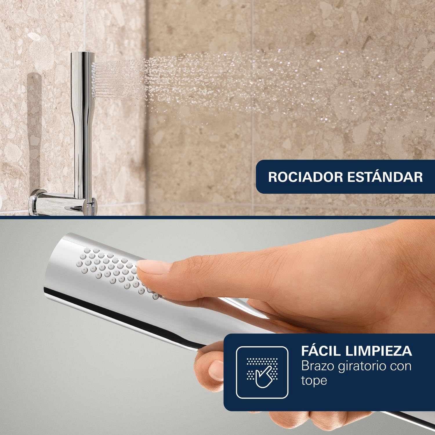GROHE Essence – Grifería de bañera con teleducha (Set completo para la bañera, grifo de ducha con válvula antirretorno integrada, inversor automático para bañera y ducha), cromo, 33628001