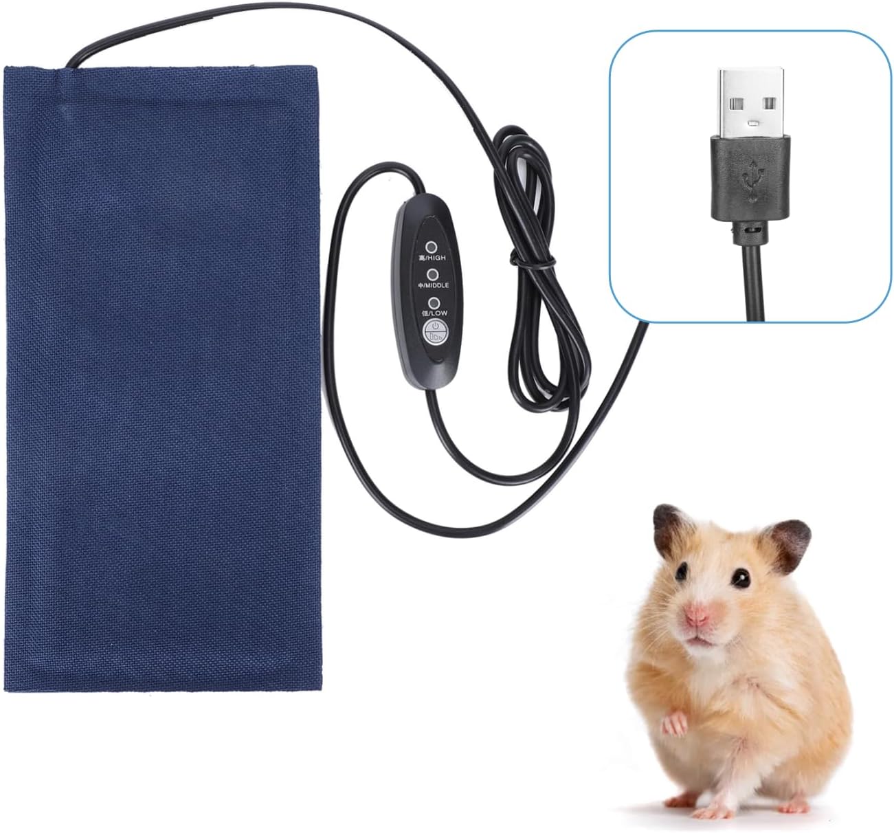 Small Reptile Heating Pad Mat, 25X12x5cm Reptile Heat Pad USB Powered with 3 Adjustable Temperature Small Animal Heating Pad USB Heating Pad for Bearded Dragon/Snake Small Animals(Small)