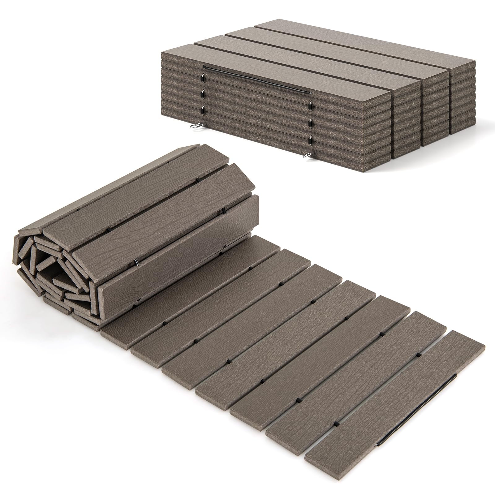SOARS Tapis de Marche Jardin en PEHD, Allée de Promenade avec Poignée, Aspect Bois & Fil Métallique, Décoration pour Pelouse, Jardin, Arrière-Cour, 242 X 43 CM