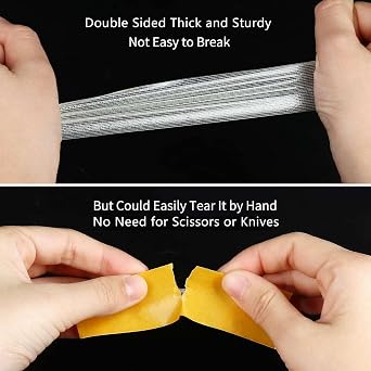 Thin Double Sided Tape Heavy Duty, 0.8in x 164FT Clear Mesh Double Sided Duct Tape, Strong Wall Mounting Tape Waterproof Adhesive Strips for Fabric, Crafts, Outdoor & Indoor, Cinta Doble Cara