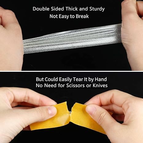 Thin Double Sided Tape Heavy Duty, 0.8in x 164FT Clear Mesh Double Sided Duct Tape, Strong Wall Mounting Tape Waterproof Adhesive Strips for Fabric, Crafts, Outdoor & Indoor, Cinta Doble Cara