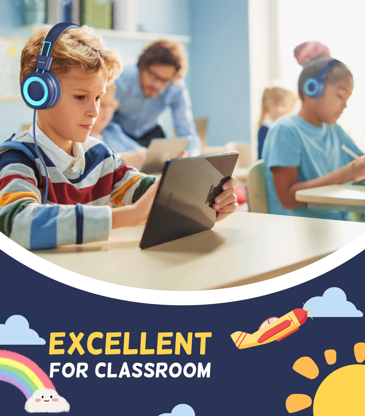 Cowyawn Cuffie Bambini USB di Tipo C, Cuffie Cablata USB C, Cuffie bambino di per la scuola, volume limitato a 94 dB, Cuffie Cablate On-ear pieghevoli e leggere per bambini/adolescenti/ragazzi/ragazze