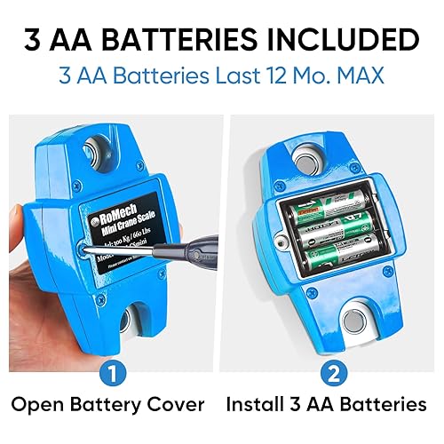 Miniatura 19 de RoMech Báscula digital para colgar de 1100 libras con funda de aluminio fundido, mini balanza de mano de 1,102.3 lbs con ganchos para caza en granja