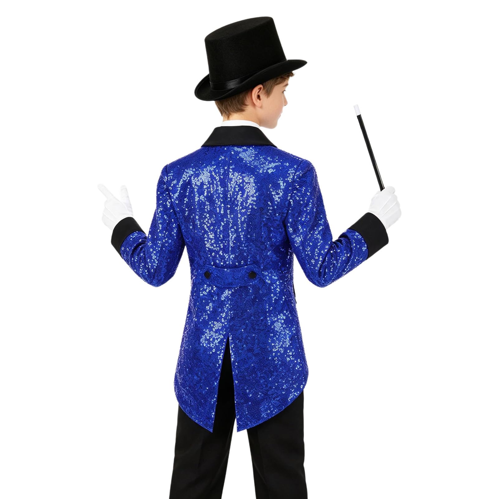 Alvivi Dziecięca elegancka kurtka, kostium czarodzieja, elegancki kostium dziecięcy Fedora, kapelusz na wesele, zestaw akcesoriów do kostiumu, kostium królewski błękit 170
