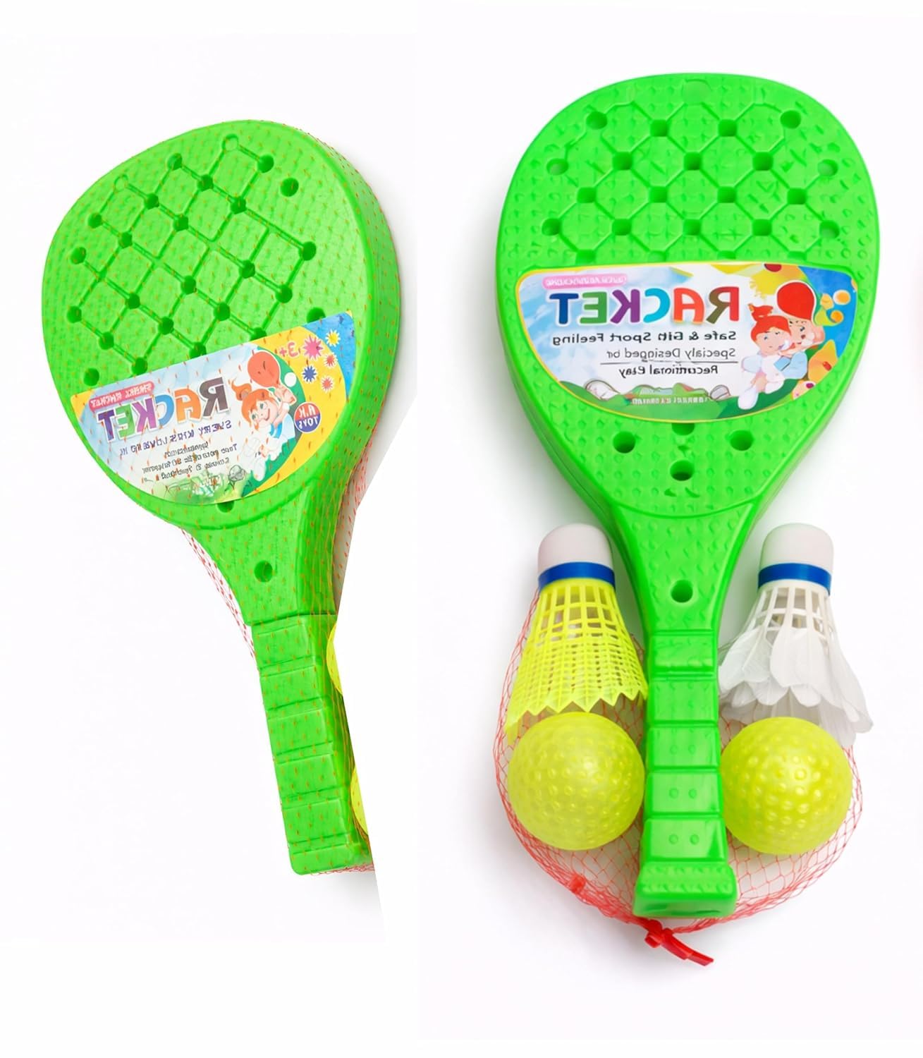 (Pack of 1 Pair) Kids Paddle Racket Game Set for 2 Players | Plastic Hand Paddle with Balls & Shuttlecock | Indoor & Outdoor Play | Multicolor-picture-16