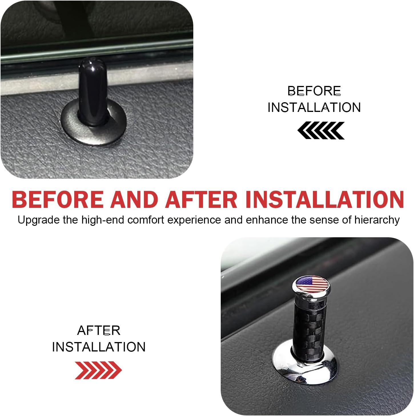 4PCS Car Door Lock Knobs, American Flag Lift Bolt Auto Inner Door Pull Pins, Carbon Fiber Decorative Door Lock Pull Pin Cap, Universal Car Interior Accessories for Most Vehicles, Trucks (Red)