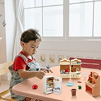 Vista 6 de Juego de 43 piezas de muebles de casa de muñecas, juego de cocina, refrigerador en miniatura con mini ollas y sartenes para comida, accesorios
